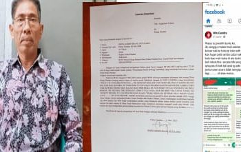 Kepala Desa Pulau Pandan Jhon Jasmin Bukti Laporan, dan Tangkapan Layar FB (W). (Foto : Gas)