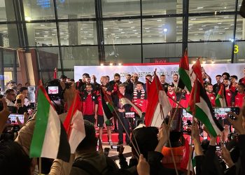Penyambutan Timnas Palestina di Bandara Soetta. (Foto : Dok. Angkasa Pura II).