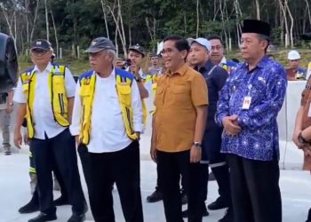 Menteri PUPR Basuki Hadimuljono saat meninjau ruas jalan tol Bayung Lencir-Tempino. (Dok. Istimewa).
