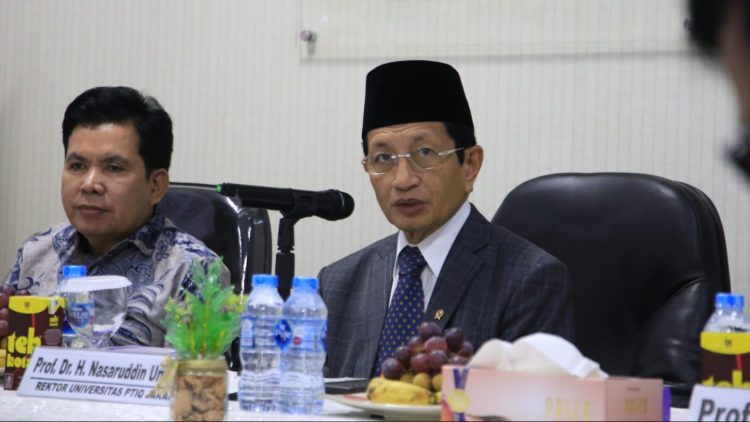 Menteri Agama RI, Nasaruddin Umar, menghadiri Asesmen Lapangan Program Studi Magister Ekonomi Syariah di Universitas PTIQ Jakarta (31/10)./Dok/Humas Kemenag