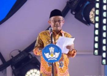 Mendikdasmen, Abdul Mu'ti Membacakan Laporan pada Peringatan Puncak Hari Guru 2024, Kamis (28/11). /Dok/Ist