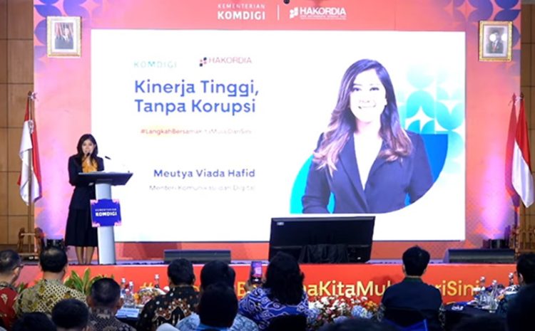 Menkomdigi Meutya Hafid dalam Peringatan Hakordia 2024 di Jakarta (cuplikan YouTube Kemkomdigi)